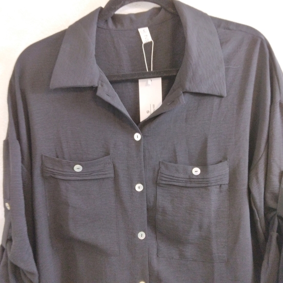 Size Small Black Button Up Blouse by Inssiko with Button Sleeves - Picture 2 of 8